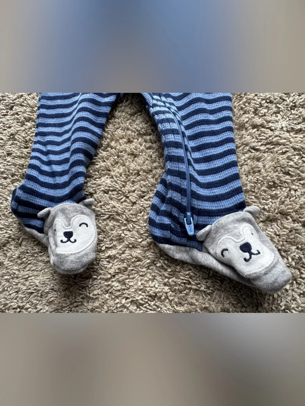 Carter’s Baby Boys Blue Striped Footed Sleeper Pajamas 6M Puppy Zip Cotton